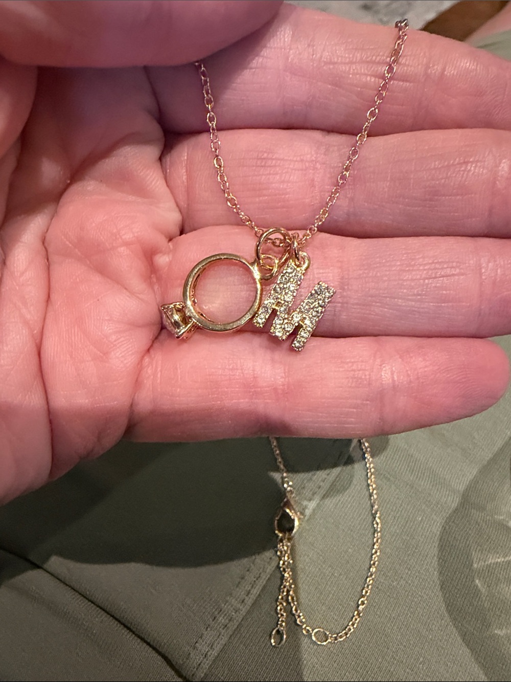 Pave’ Inset M Initial and Ring Necklace